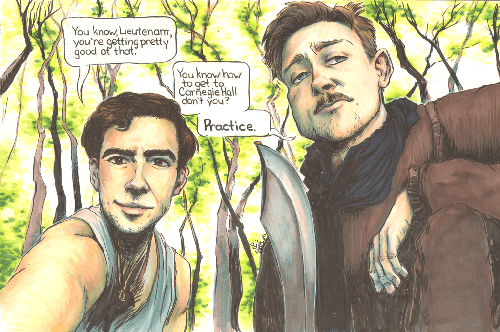Drawing of Aldo Raine and Donny Donowitz from Inglorious Basterds